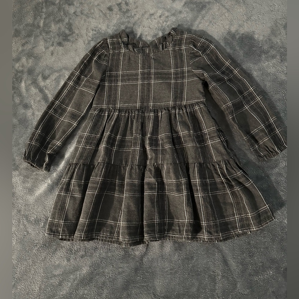 Cat & Jack Gray A-Line Tiered Dress with Bishop Sleeves